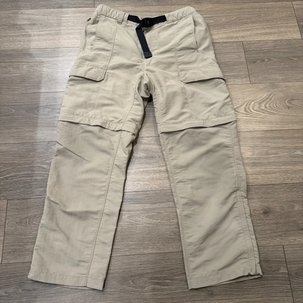The North Face Men Convertible Hiking Pants Khaki Tan Zip Off Cargo Belted 32x29